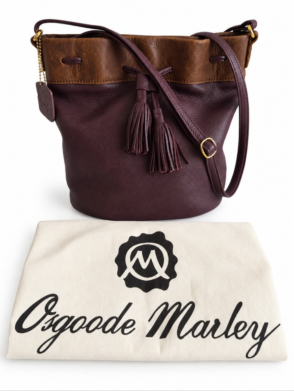 Osgoodе Marley Two-Tone Mulberry & Brown Willa Drawstring Bucket Bag & Dust Bag